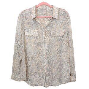 Chico's Plus US 16/18 (3) Snakeskin Long Sleeve Semi-sheer Button Shirt Pockets
